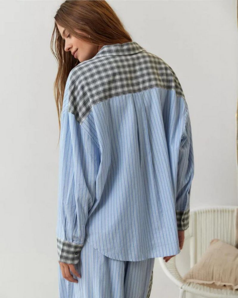 Lenya checked pyjama set with striped trousers, image 8