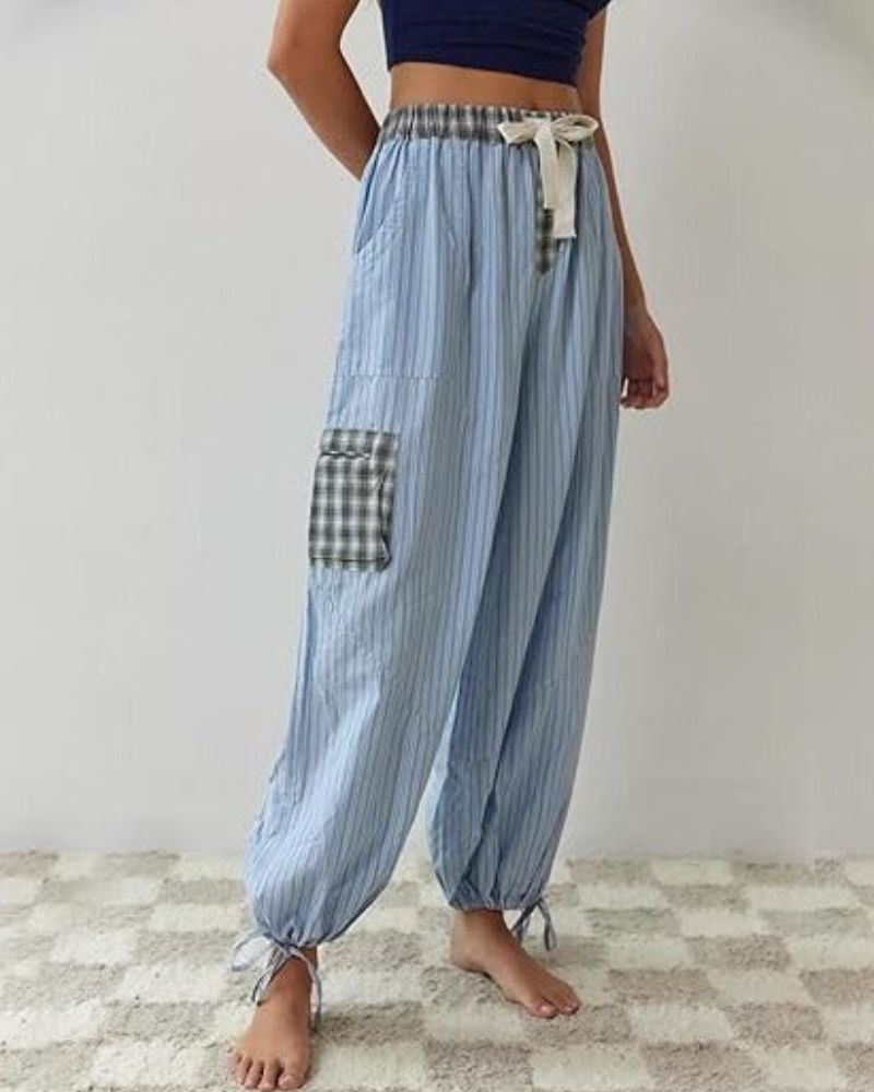 Lenya checked pyjama set with striped trousers, image 9