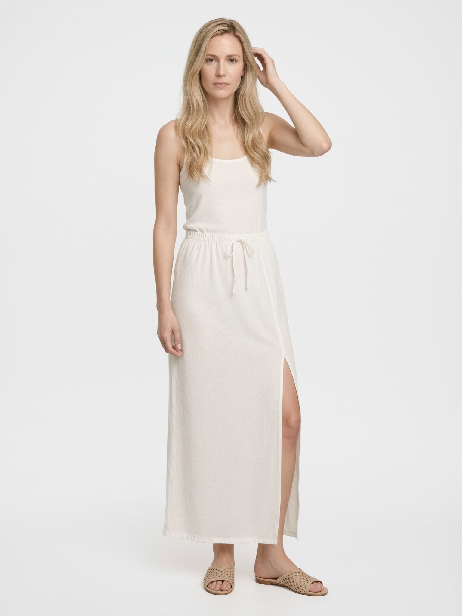 Lila | White Maxi Skirt with Side Split