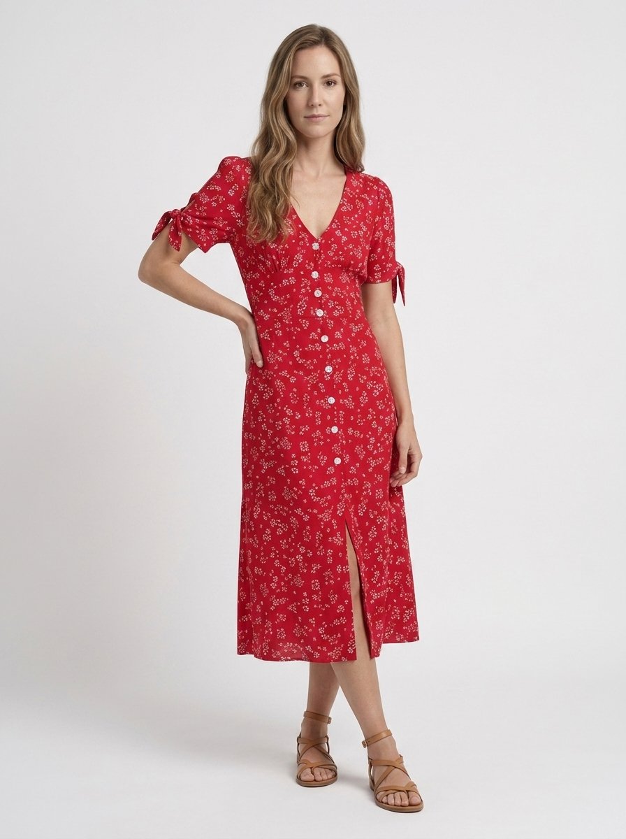 Liora Red Floral Midi Dress - front