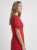 Liora Red Floral Midi Dress - side profile