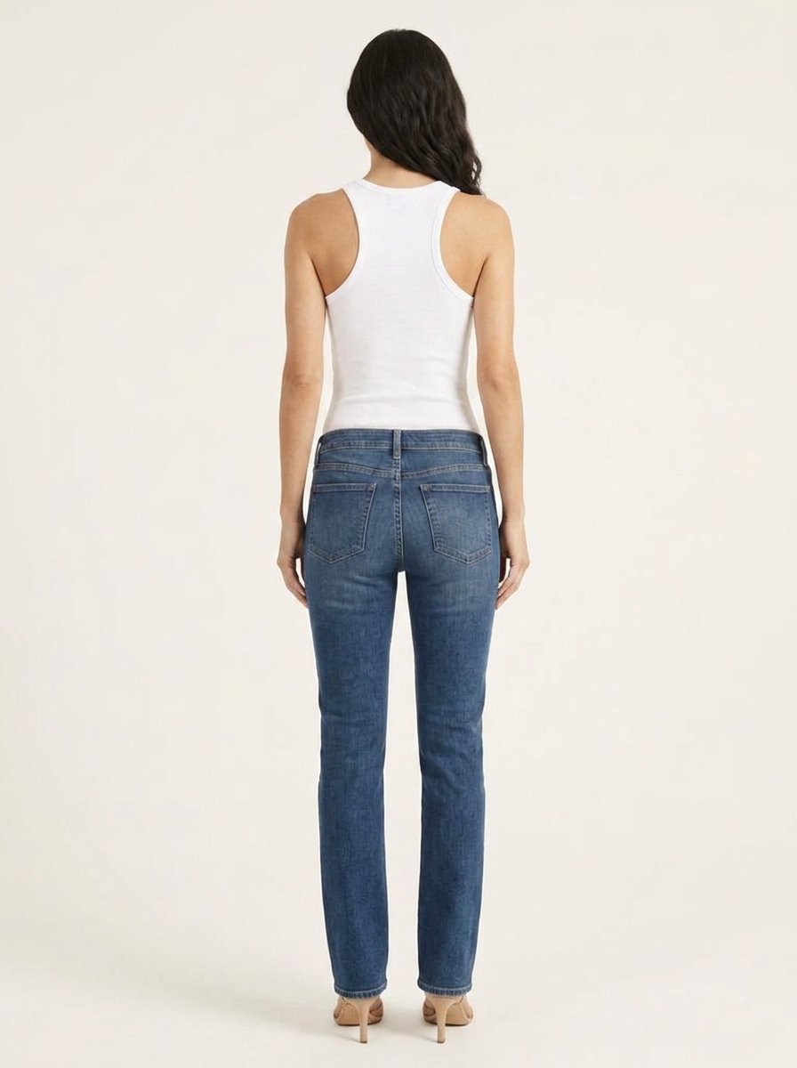 White ribbed racerback tank top, O-neck sleeveless slim fit, back view