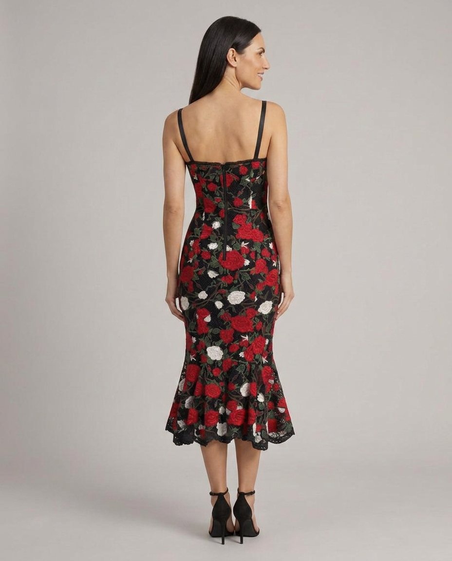 Lorena Floral Lace Sweetheart Corset Midi Dress - back