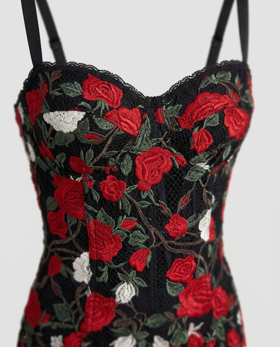 Lorena Floral Lace Sweetheart Corset Midi Dress - fabric detail