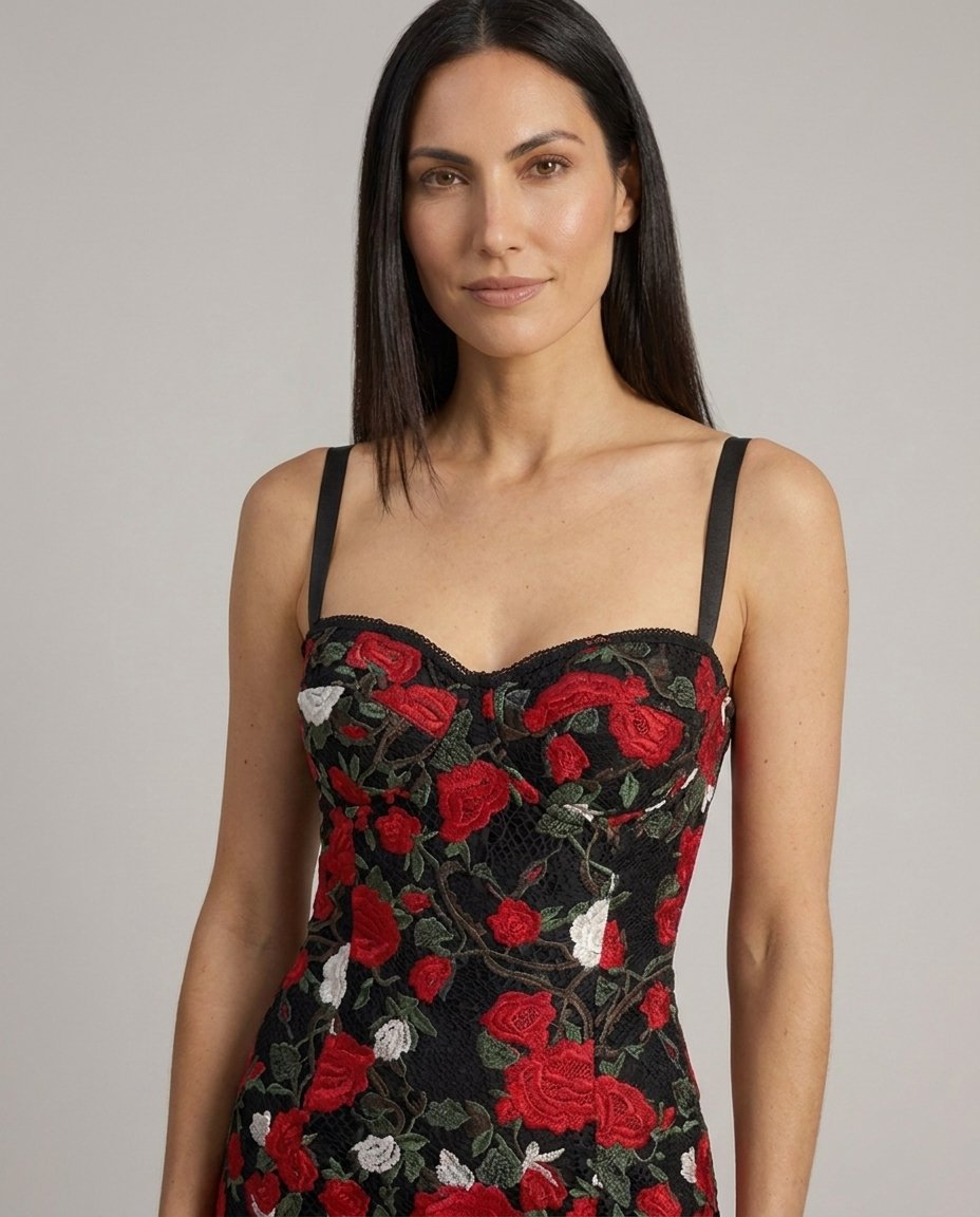 Lorena Floral Lace Sweetheart Corset Midi Dress - portrait