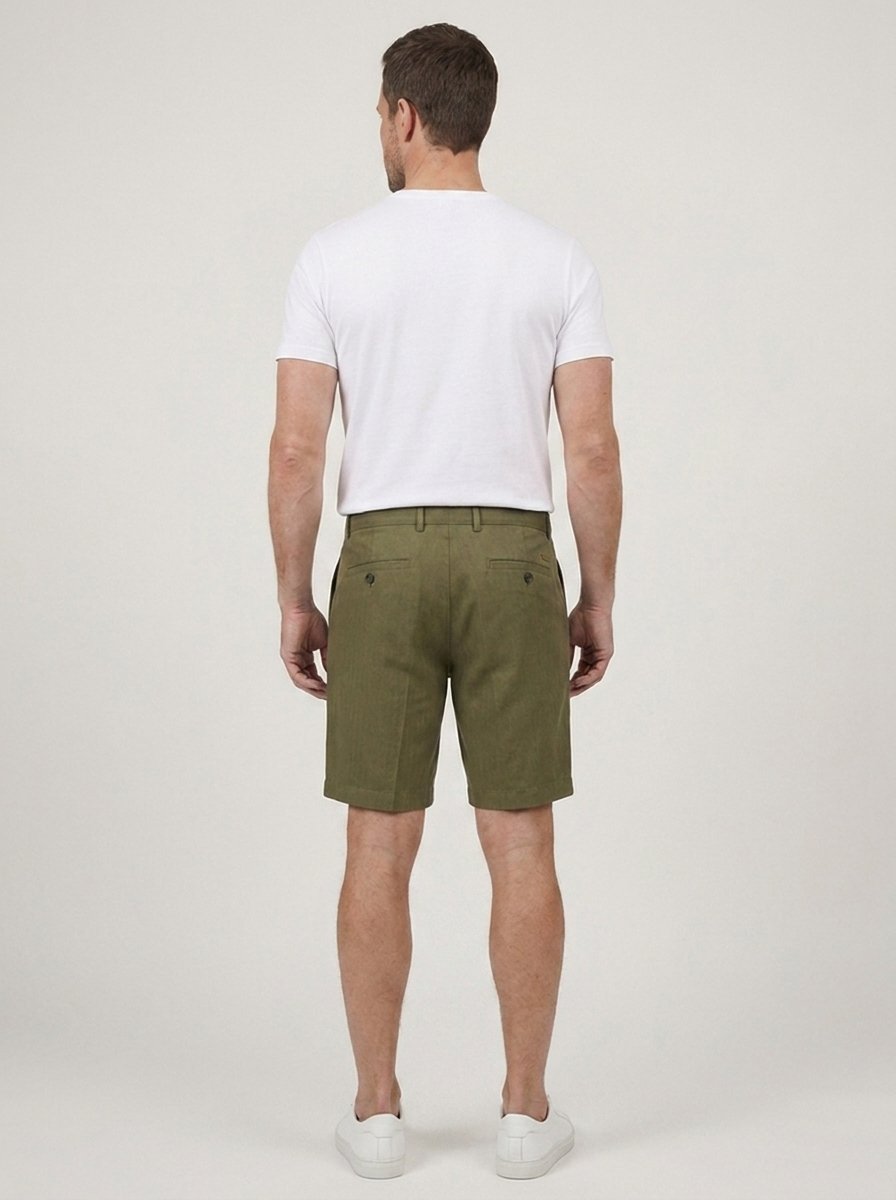 Marcellus Pleated Herringbone Linen Shorts - back