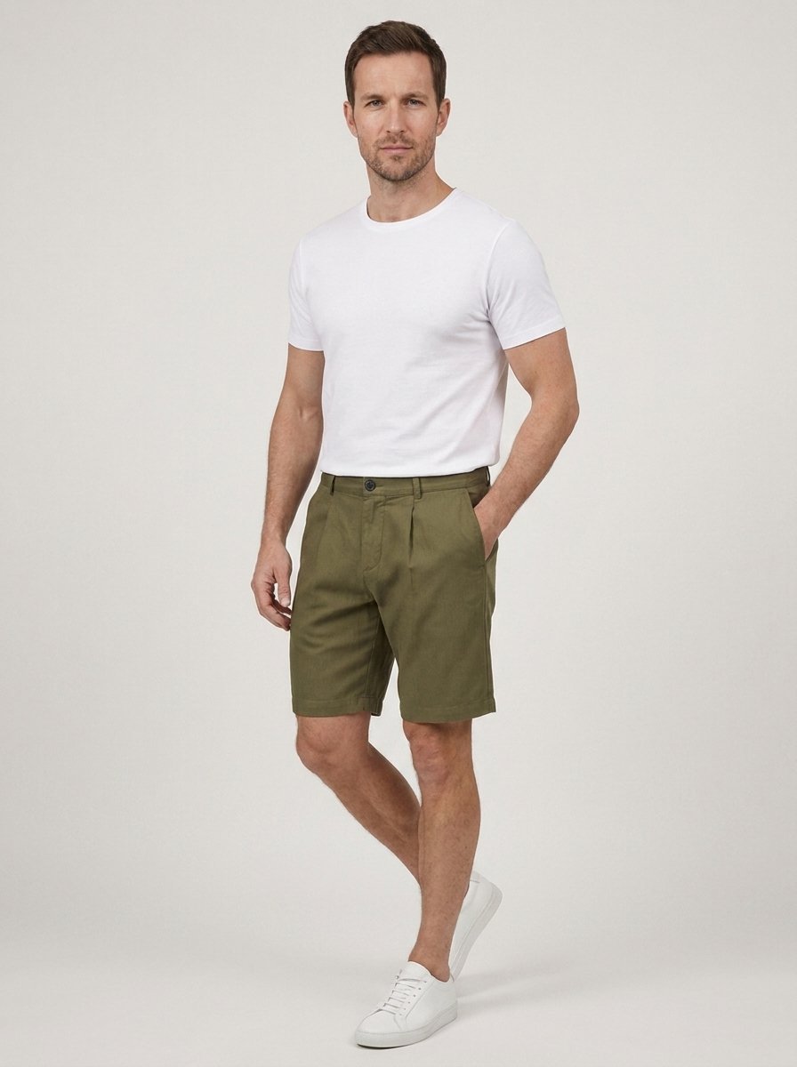 Marcellus Pleated Herringbone Linen Shorts - front