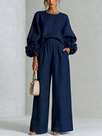 Marguerite two-piece set with floral cuffs and wide-leg trousers, image 11