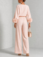 Marguerite two-piece set with floral cuffs and wide-leg trousers, image 2