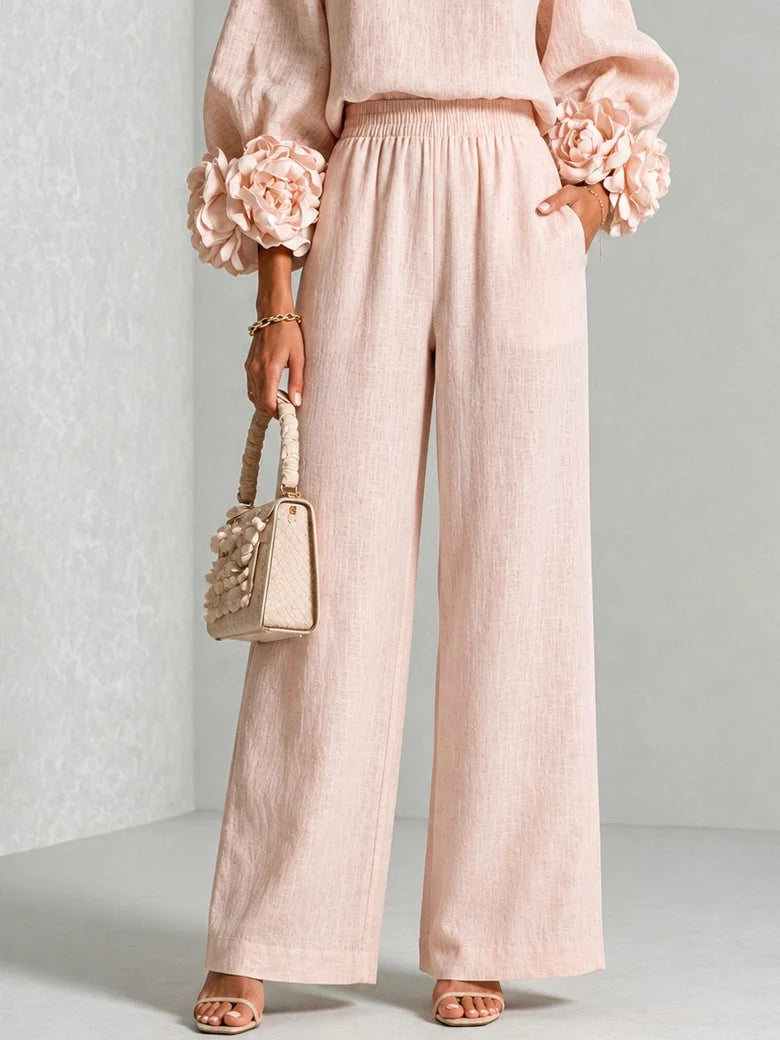 Marguerite two-piece set with floral cuffs and wide-leg trousers, image 4