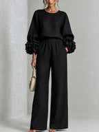 Marguerite two-piece set with floral cuffs and wide-leg trousers, image 6