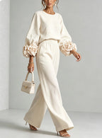 Marguerite two-piece set with floral cuffs and wide-leg trousers, image 8