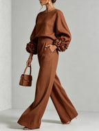 Marguerite two-piece set with floral cuffs and wide-leg trousers, image 9
