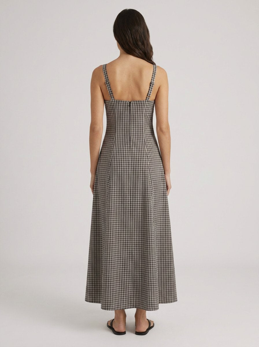 Matilda ink check midi dress, back view