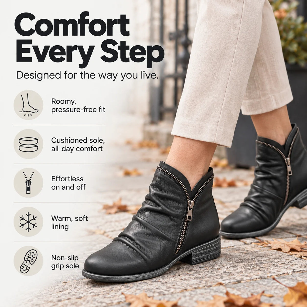 Mieke ruched ankle boots with a side zip and cushioned sole, image 9