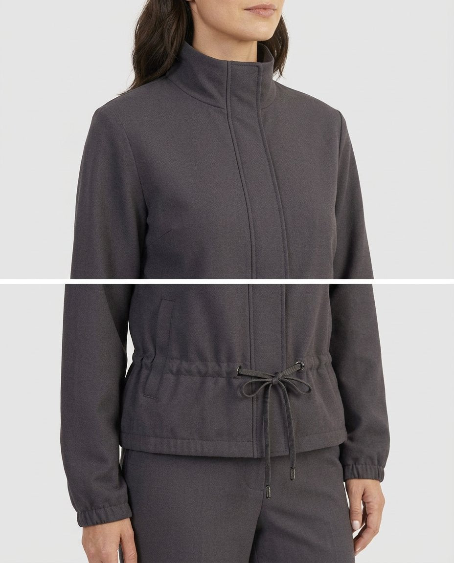 Miles vegan wool funnel neck jacket detail