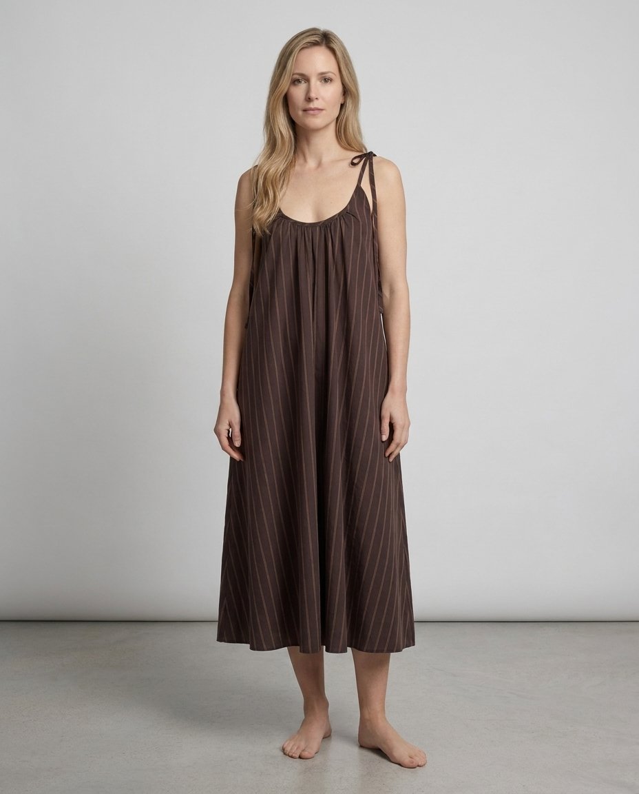 Mireille Sleeveless Choc Stripe Midi Dress 0