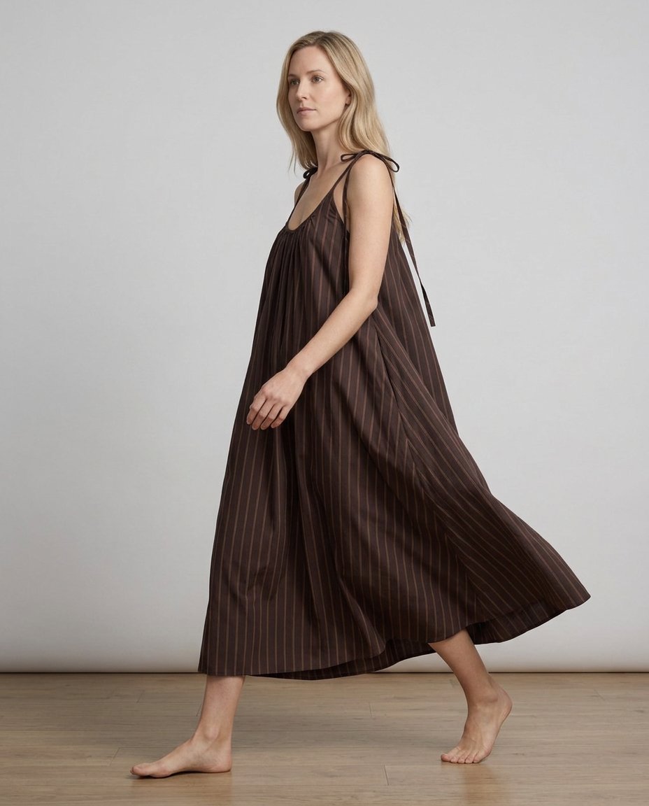 Mireille Sleeveless Choc Stripe Midi Dress 1