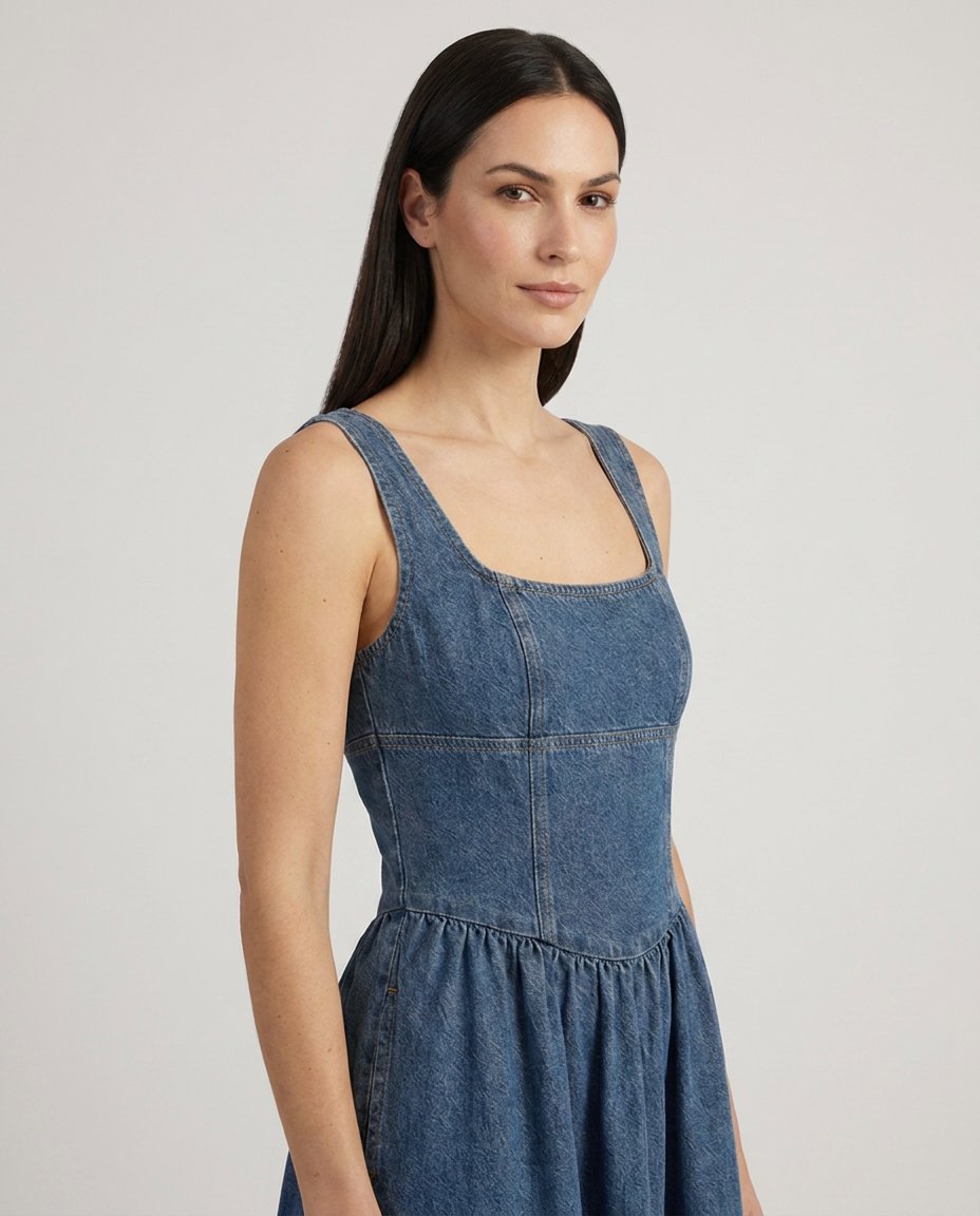 Mireille Denim Maxi Dress - closeup