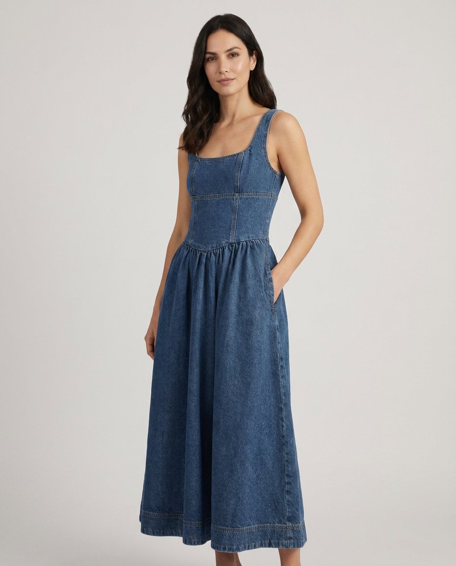 Mireille Denim Maxi Dress - front master