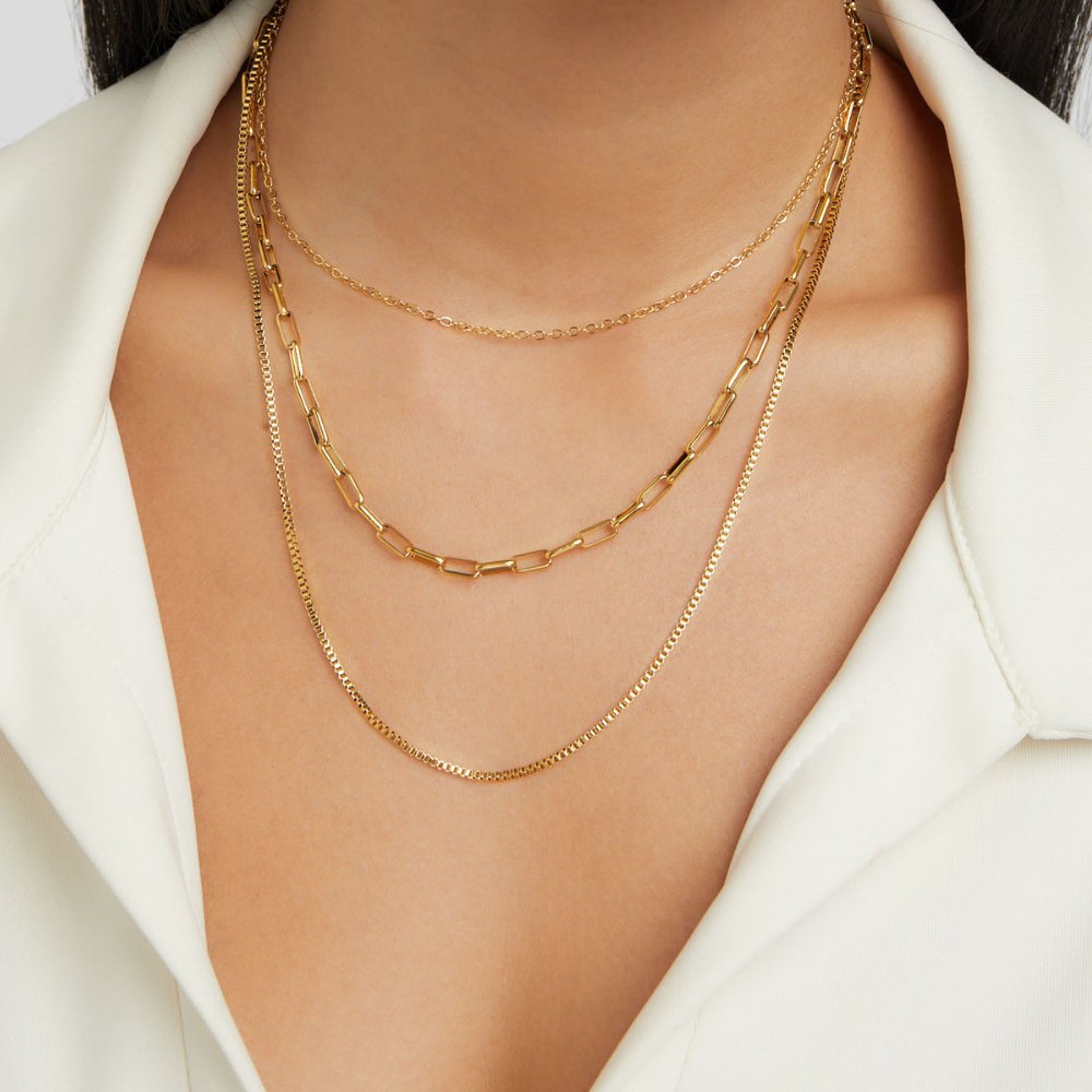 Miya layered chain necklace in gold-tone stainless steel