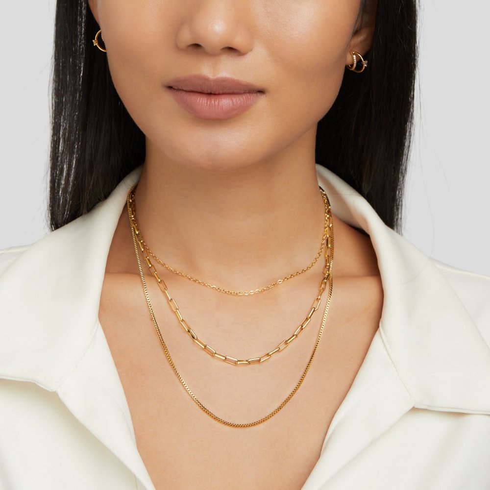 Miya layered chain necklace in gold-tone stainless steel, image 2