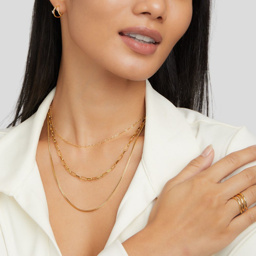 Miya layered chain necklace in gold-tone stainless steel, image 3