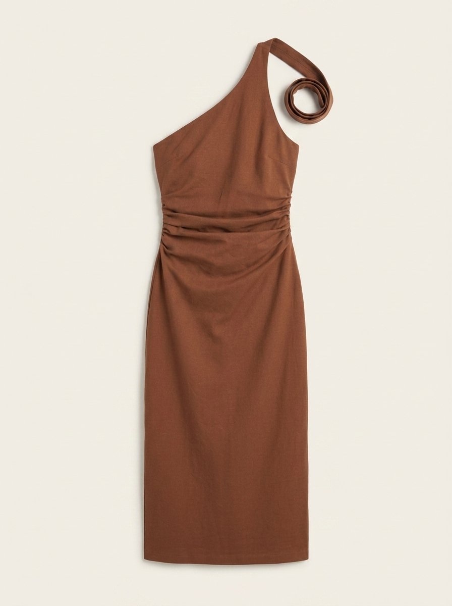 Cacao brown halter midi dress, product-only shot