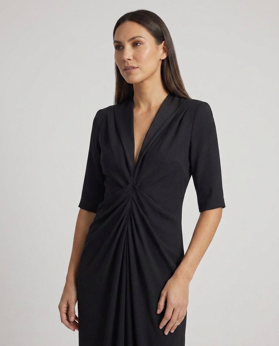 Nerissa Black Satin Look Cocktail Dress - close-up