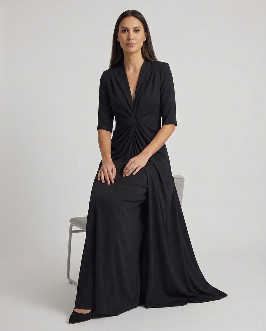 Nerissa Black Satin Look Cocktail Dress - seated