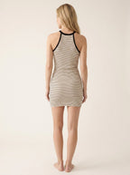 Nina Rib-Knit Halter Mini Dress - Beige - Back