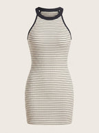 Nina Rib-Knit Halter Mini Dress - Beige - Product Only