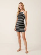 Nina Rib-Knit Halter Mini Dress - Black - Front