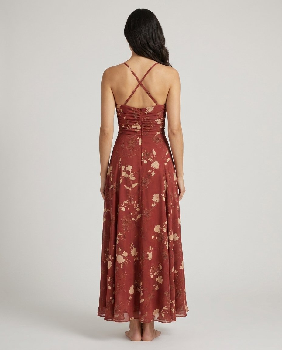 Noemie Red Floral Maxi Dress back