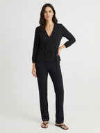 Noor black silk-cotton gathered V-neck blouse, hero shot