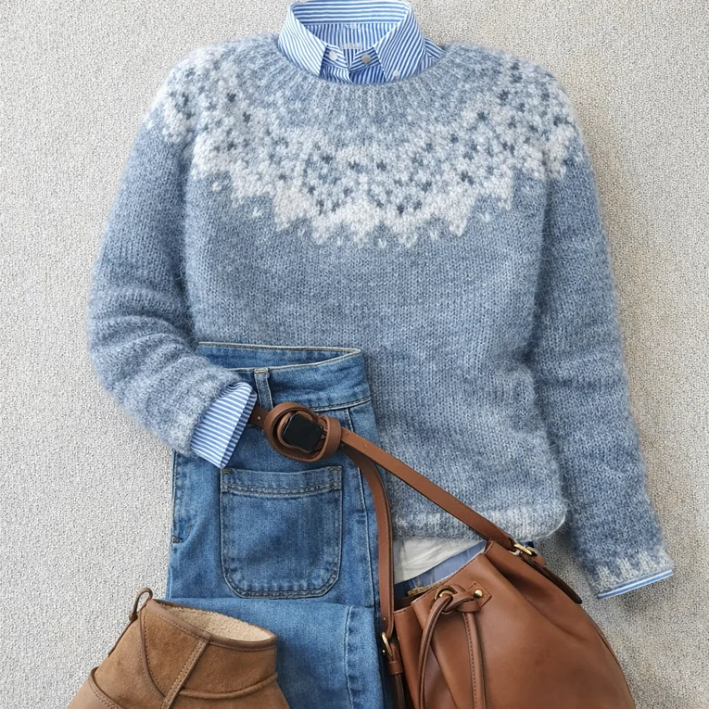 Philippa snowflake yoke knit sweater in pale blue