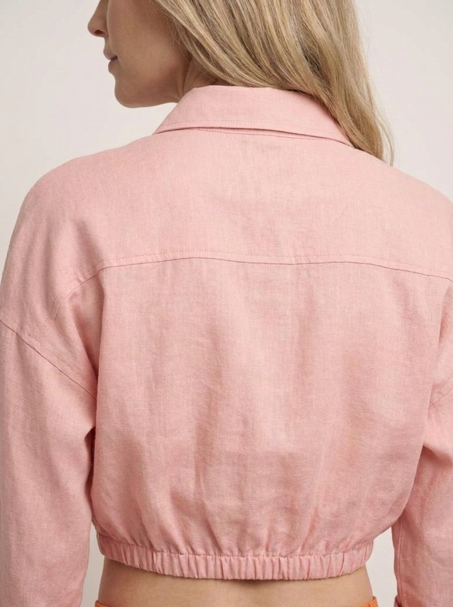 Romy Cropped Linen Tie-Front Top - back detail