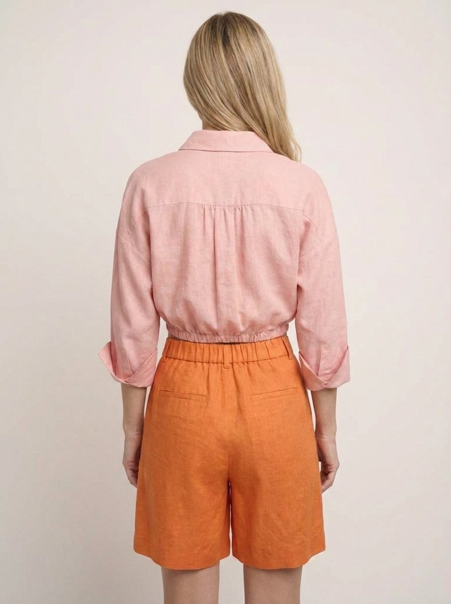 Romy Cropped Linen Tie-Front Top - back