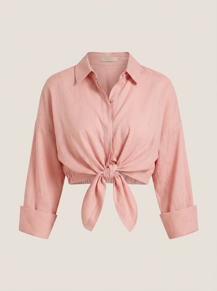 Romy Cropped Linen Tie-Front Top - product only