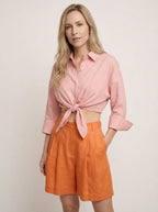 Romy Cropped Linen Tie-Front Top - front