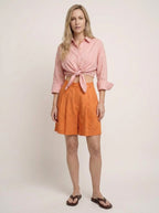 Romy Cropped Linen Tie-Front Top - full body