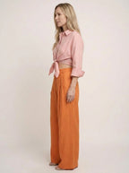 Romy Cropped Linen Tie-Front Top - side profile