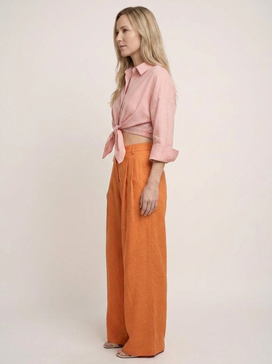 Romy Cropped Linen Tie-Front Top - side profile