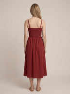 Porto Red sleeveless midi dress, back view