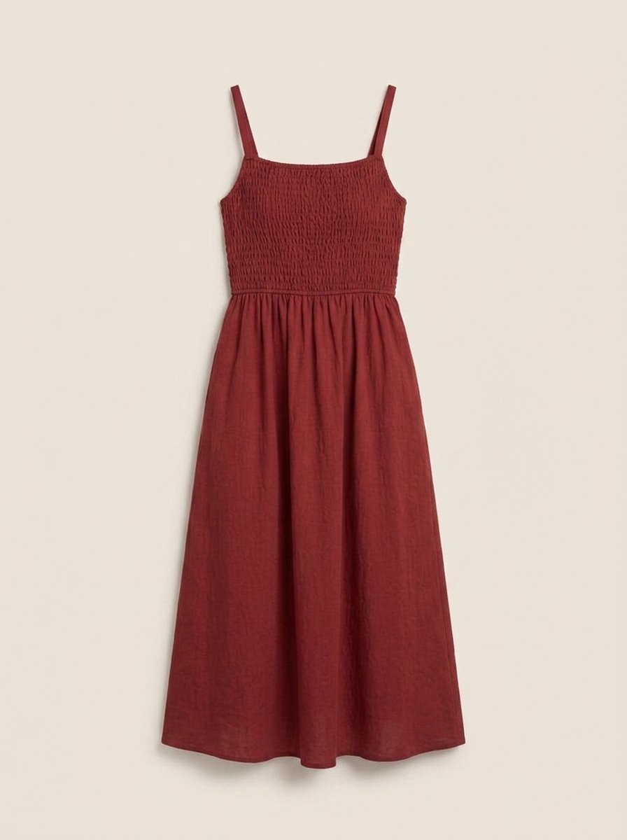 Porto Red sleeveless midi dress, product-only shot