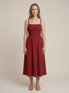 Porto Red sleeveless midi dress, front view