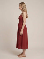 Porto Red sleeveless midi dress, side view