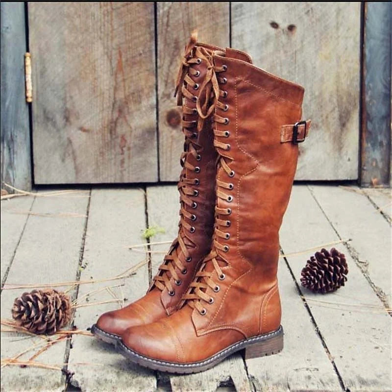 Rosamund tall lace-up riding boots in faux leather