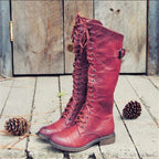 Rosamund tall lace-up riding boots in faux leather, image 2