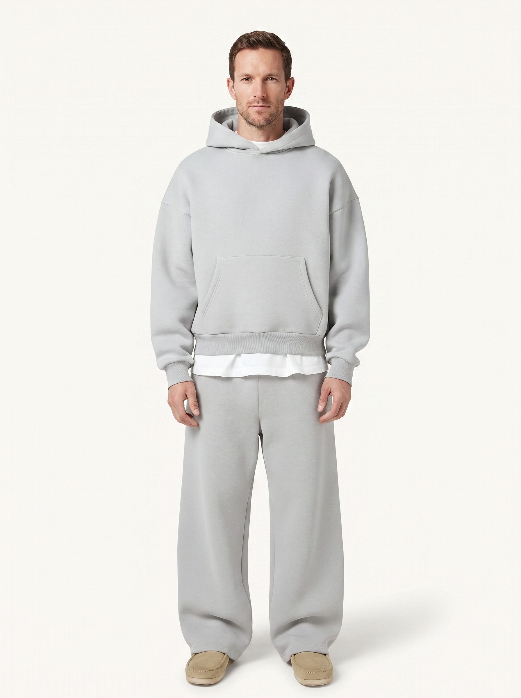Rowan hooded sweatshirt and joggers set, light grey, front
